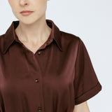 Butter Satin Shirt Dress Mahogany