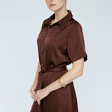 Butter Satin Shirt Dress Mahogany