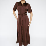 Butter Satin Shirt Dress Mahogany