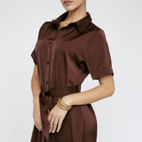 Butter Satin Shirt Dress Mahogany