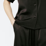 Butter satin Tee Blouse Black