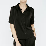 Butter satin Tee Blouse Black