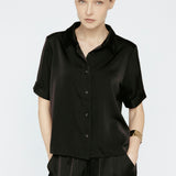 Butter satin Tee Blouse Black