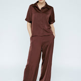 Butter satin Tee Blouse Mahogany