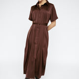 Butter Satin Shirt Dress Mahogany