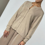 Cashmere Blend Button Sweater Taupe