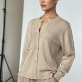 Cashmere Blend Button Sweater Taupe