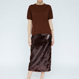 Sequin Midi Skirt Mahogany