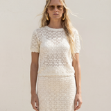 Lace Knit Midi Skirt Ivory
