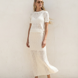 Lace Knit Midi Skirt Ivory