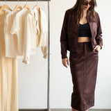 Suede Midi Skirt Plum