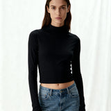 Mock-neck Long Sleeve Top Black