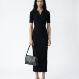 Ribbed Polo Dress Black