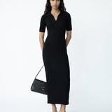 Ribbed Polo Dress Black