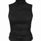 Bamboo Pleated Mockneck Tank Black