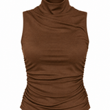 Bamboo Pleated Mockneck Tank Coco