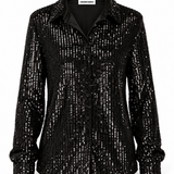 Sequin Button Down Black