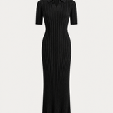 Ribbed Polo Dress Black