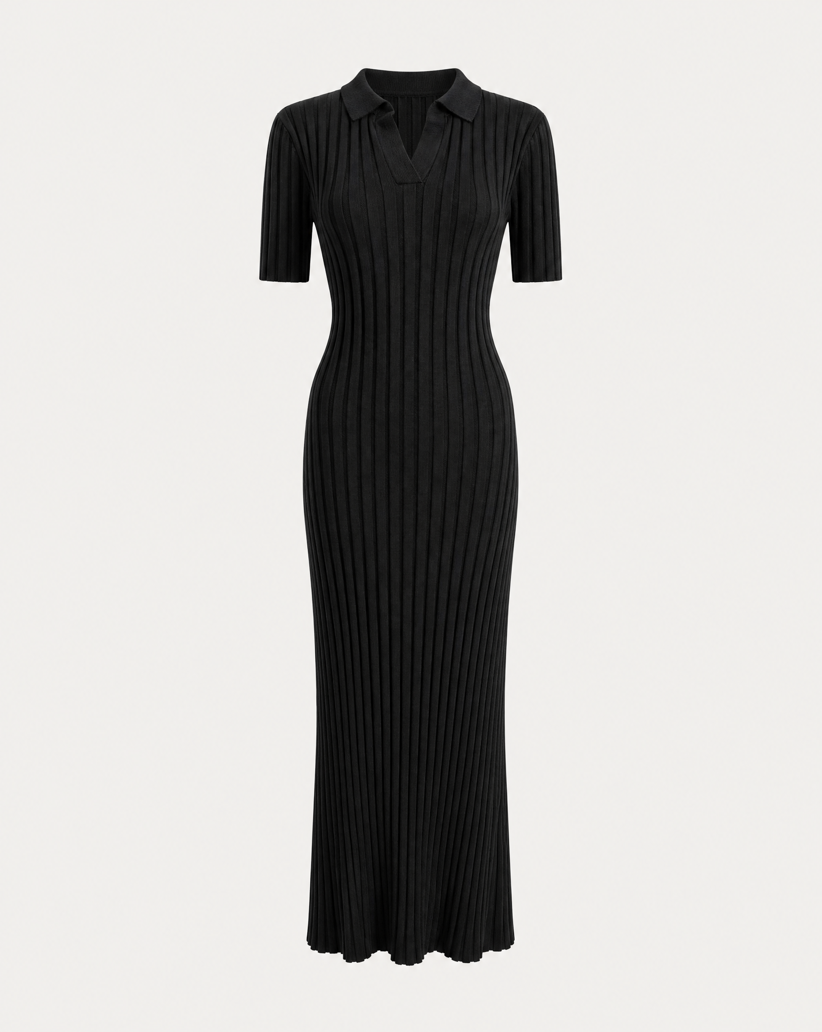 Ribbed Polo Dress Black