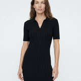 Ribbed Polo Dress Black
