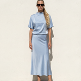 Butter Satin Bias Cut Skirt Soft Blue