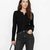 Ribbed Knit Button Front Black