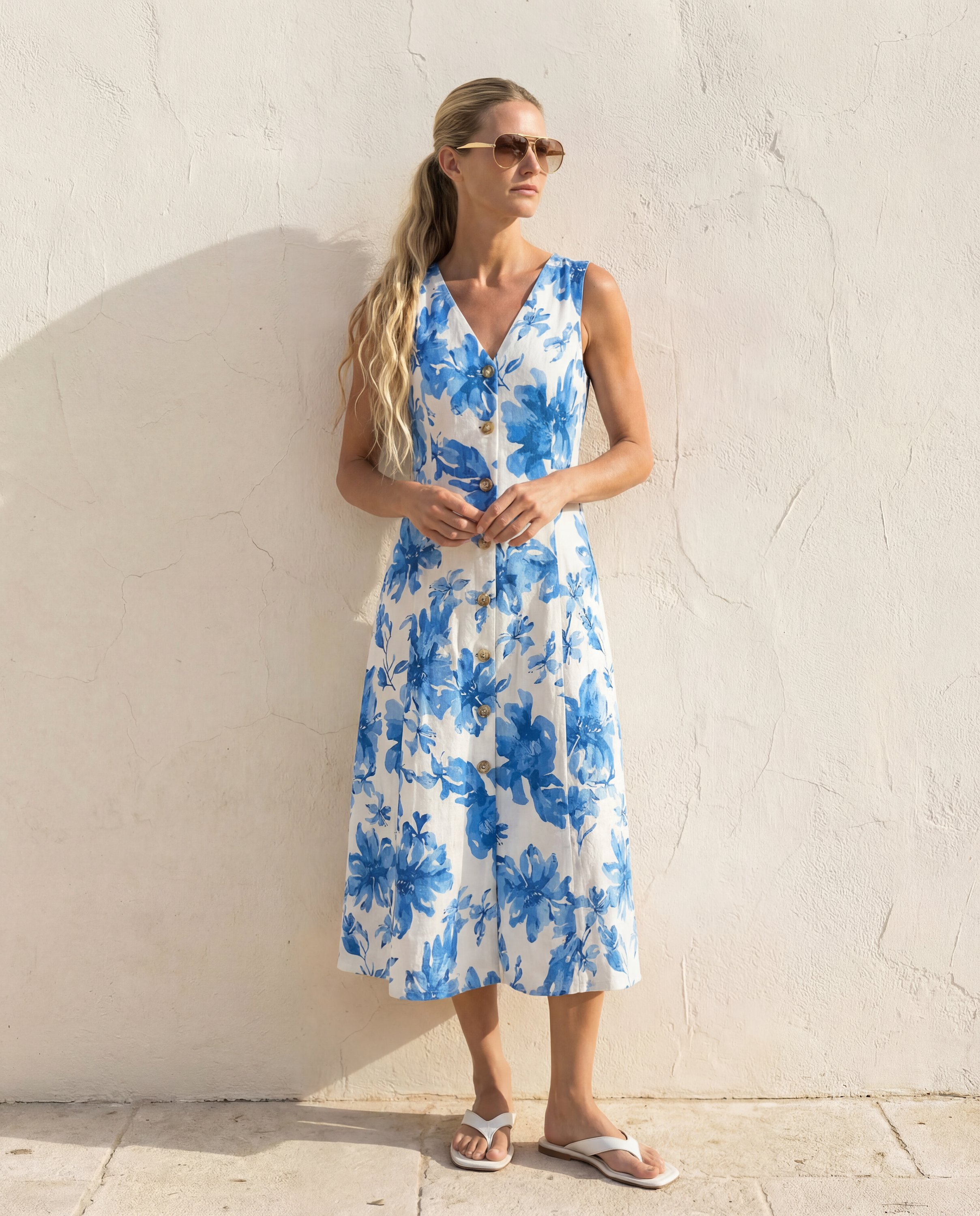 Tailored Linen Blend Dress In Bloom