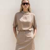 Butter Satin Mini Skirt Taupe