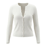 Ribbed Button Front Top Ivory