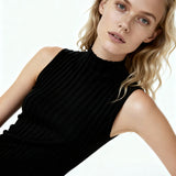 Ribbed Mock Neck Tank Black