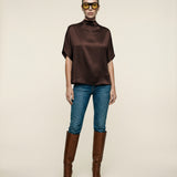 Butter Satin Batwing Top Mahogany