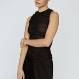 Mesh Gather Front Tank Black
