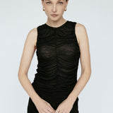 Mesh Gather Front Tank Black