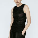 Mesh Gather Front Tank Black