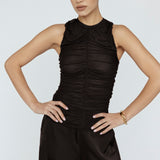 Mesh Gather Front Tank Black