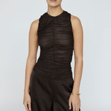 Mesh Gather Front Tank Black