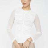 Mesh Gather Front Top Ivory