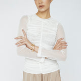 Mesh Gather Front Top Ivory