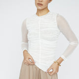 Mesh Gather Front Top Ivory