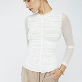 Mesh Gather Front Top Ivory