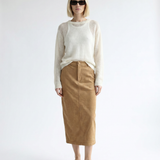 Suede Midi Skirt Tan
