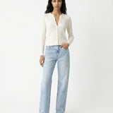 Ribbed Button Front Top Ivory