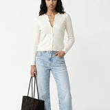 Ribbed Button Front Top Ivory