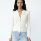 Ribbed Button Front Top Ivory
