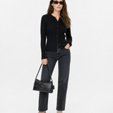 Ribbed Knit Button Front Black