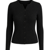 Ribbed Knit Button Front Black