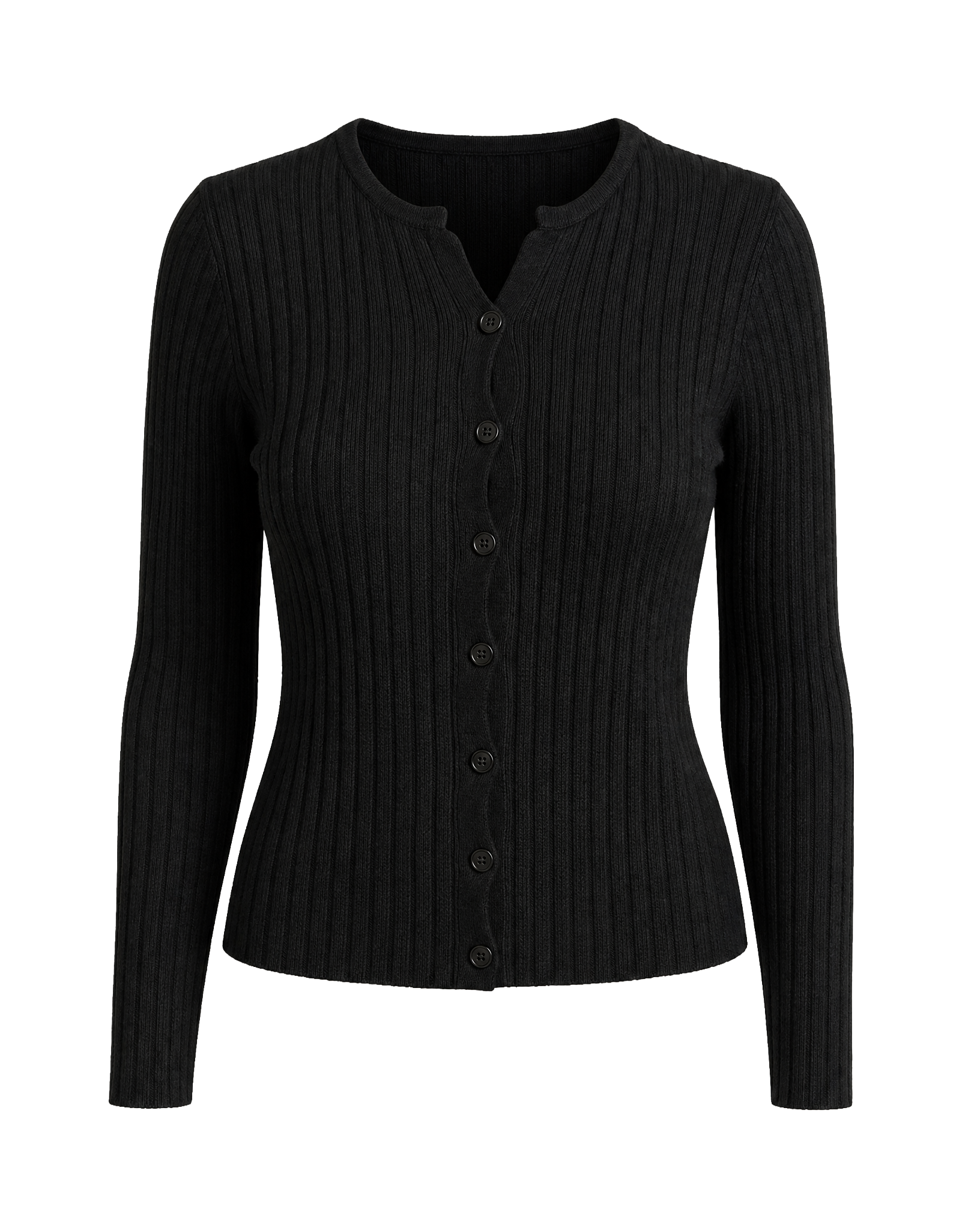 Ribbed Knit Button Front Black
