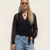 Chiffon Wrap Blouse Black