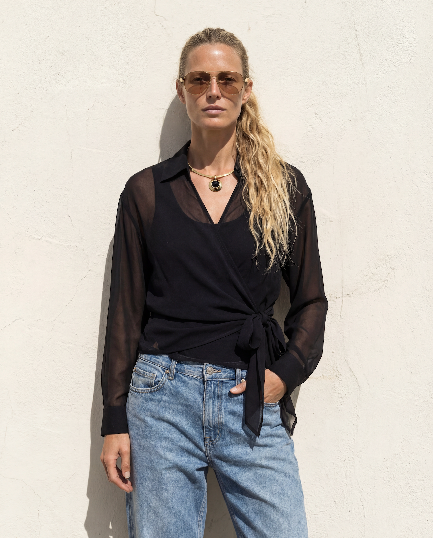 Chiffon Wrap Blouse Black