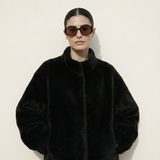 Wool Bomber Teddy Jacket Black